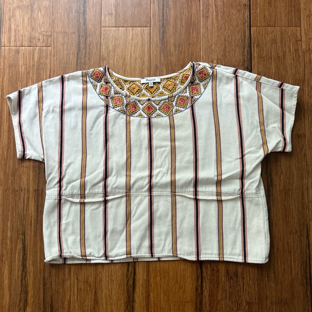 Madewell Multicolor Embroidered Striped Blouse